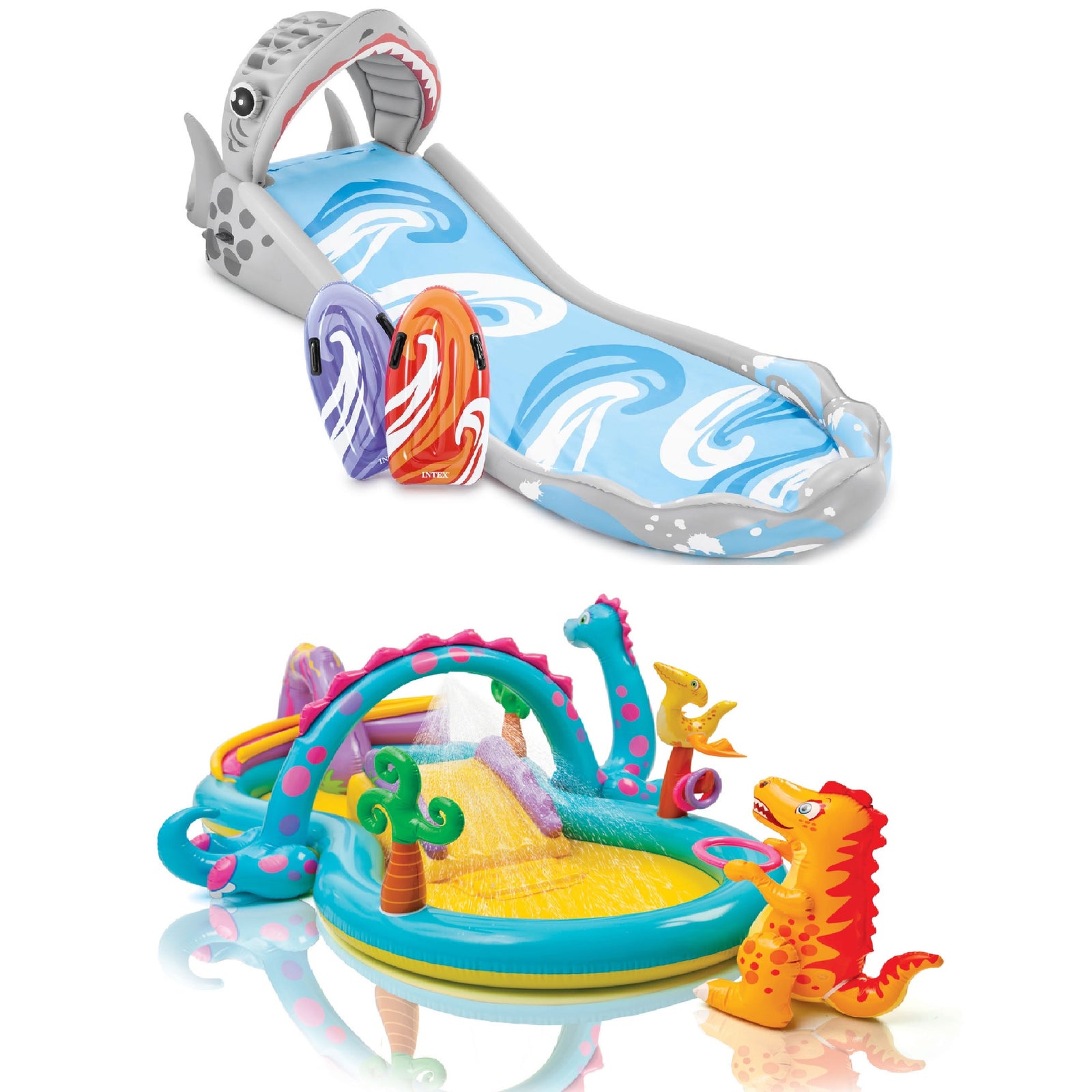 Intex Inflatable Surf 'N Slide Kids Play Center & Dinoland Kids Play Center Pool - VMInnovations