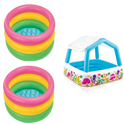 Intex Sunset Inflatable Baby Pool (2 Pack) & Inflatable Ocean Scene Kids Pool - VMInnovations