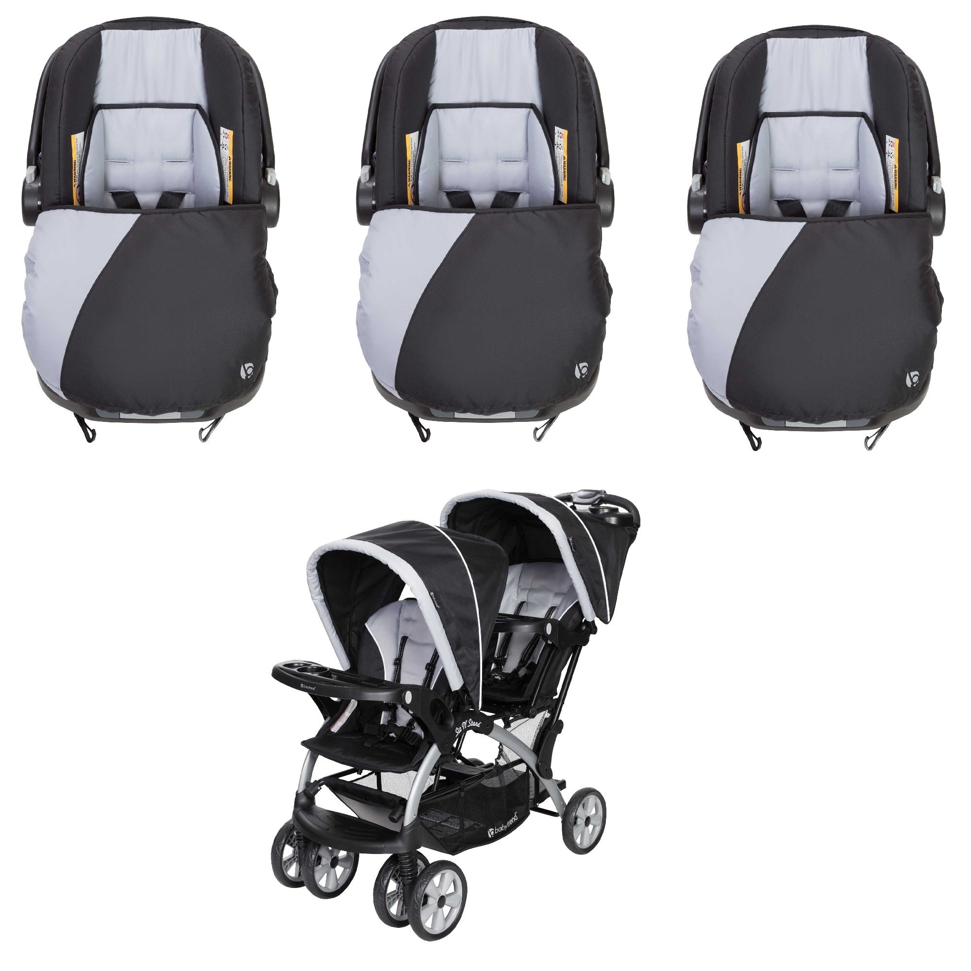 Baby Trend Infant Car Seat & Base (3 Pack) w/ 2 Seat Double Stroller