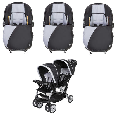 Baby Trend Infant Car Seat & Base (3 Pack) w/ 2 Seat Double Stroller