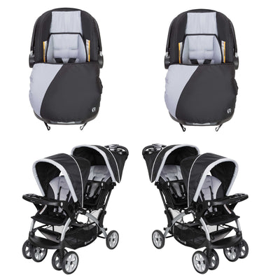 Baby Trend Infant Car Seat & Base (2 Pack) w/ 2 Seat Double Stroller (2 Pack)