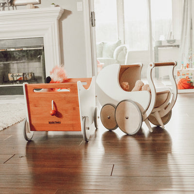 Kinderfeets 2-in-1 Versatile Baby/Toddler Wooden Toy Walker Stroller Pram, White