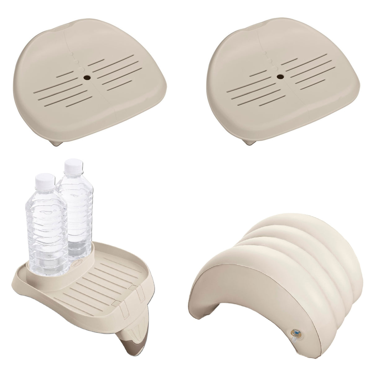 Intex Inflatable Hot Tub Seat (2) , Attachable Cup Holder, Inflatable Head Rest