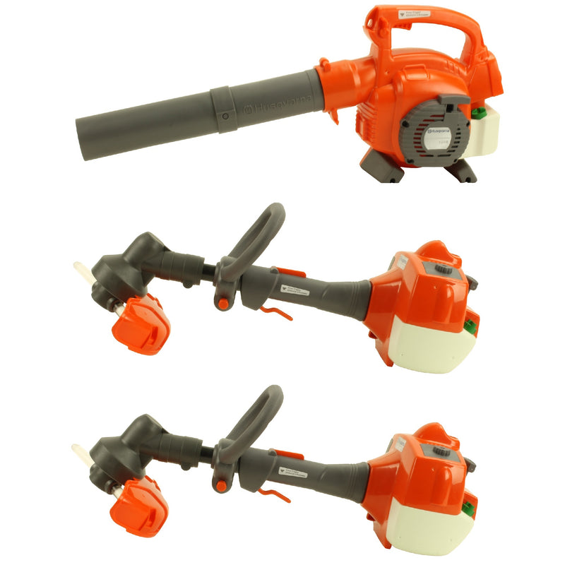 Husqvarna Kids Toy Battery Operated Lawn Leaf Blower & Lawn Trimmer (2 Pack)
