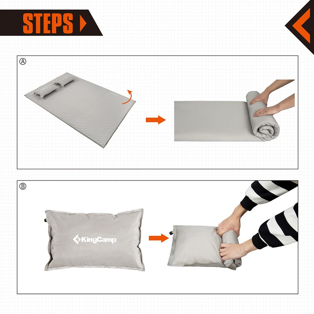 KingCamp Self Inflating Camping Sleeping Pad Mat w/ 2 Pillows, Gray (Open Box) - VMInnovations