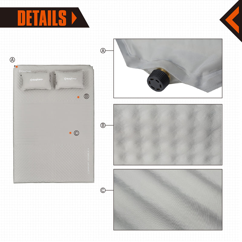 Double Self Inflating Camping Sleeping Pad Mat with 2 Pillows, Gray (Used)