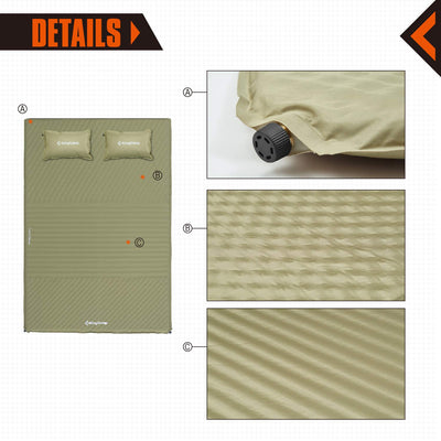 KingCamp Double Self Inflating Camping Sleeping Pad Mat with 2 Pillows, Beige