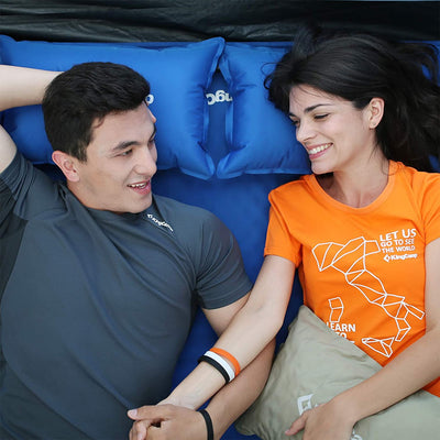 Double Self Inflating Camping Sleeping Mat Pad w/ 2 Pillows, Blue (Used) - VMInnovations