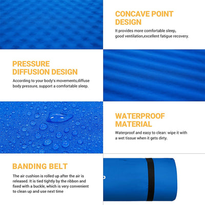 Double Self Inflating Camping Sleeping Mat Pad w/ 2 Pillows, Blue (Used) - VMInnovations