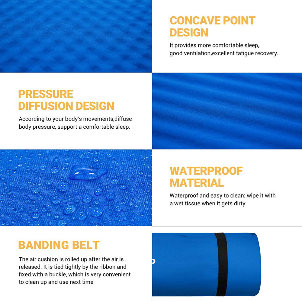 Double Self Inflating Camping Sleeping Mat Pad w/ 2 Pillows, Blue (Used)