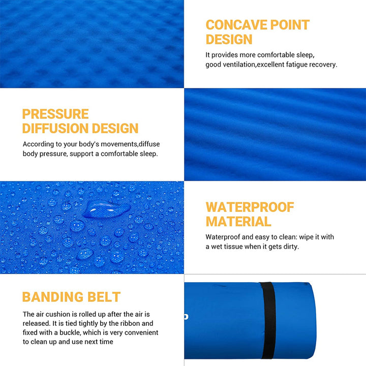 Double Self Inflating Camping Sleeping Mat Pad with 2 Pillows, Blue (Open Box) - VMInnovations