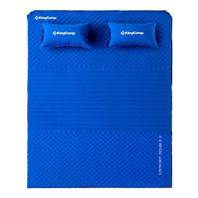 Double Self Inflating Camping Sleeping Mat Pad with 2 Pillows, Blue (Open Box) - VMInnovations