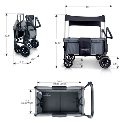 WONDERFOLD 2 Passenger Push Folding Stroller Wagon, Smoky Gray (Open Box)