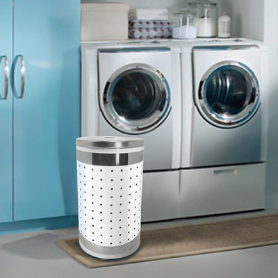 Krugg 50 L Stainless Clothes Basket Laundry Hamper with Lid, White (Open Box)
