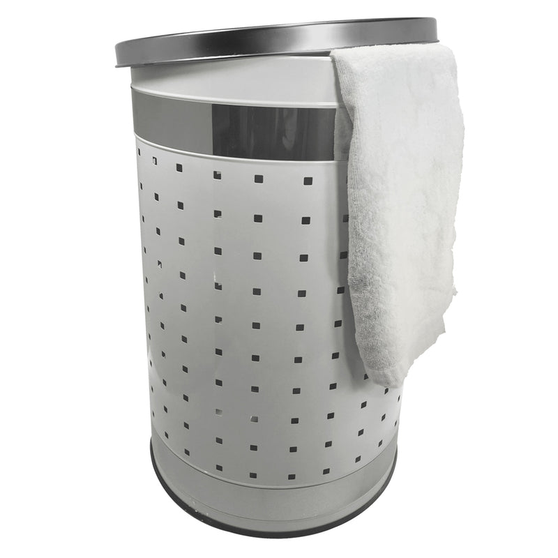 Krugg 50 L Stainless Clothes Basket Laundry Hamper with Lid, White (Open Box)