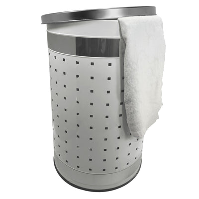 Krugg 50 Liter Stainless Steel Clothes Laundry Hamper with Lid, White (Damaged)