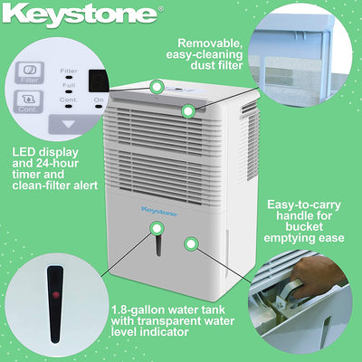 Keystone KSTAD504D 50 Pint Portable Air Dehumidifier (Refurbished)