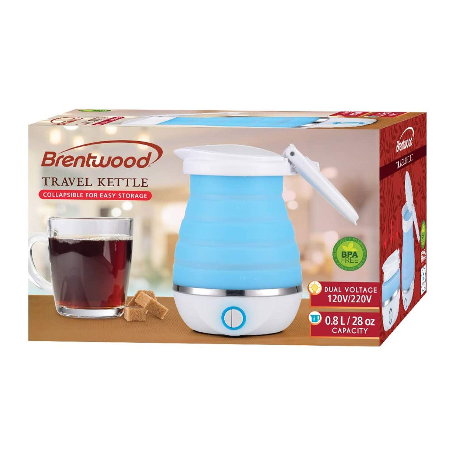 Brentwood KT-1508BL Dual Voltage 0.8L Collapsible Portable Tea Kettle, Blue - VMInnovations