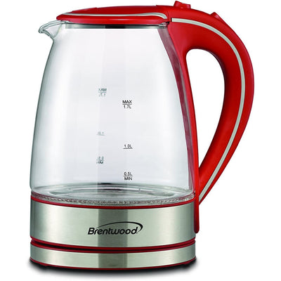 Brentwood 1100W 1.7 Liter Cordless Electric Glass Tea Kettle Pot, Red (Open Box) - VMInnovations