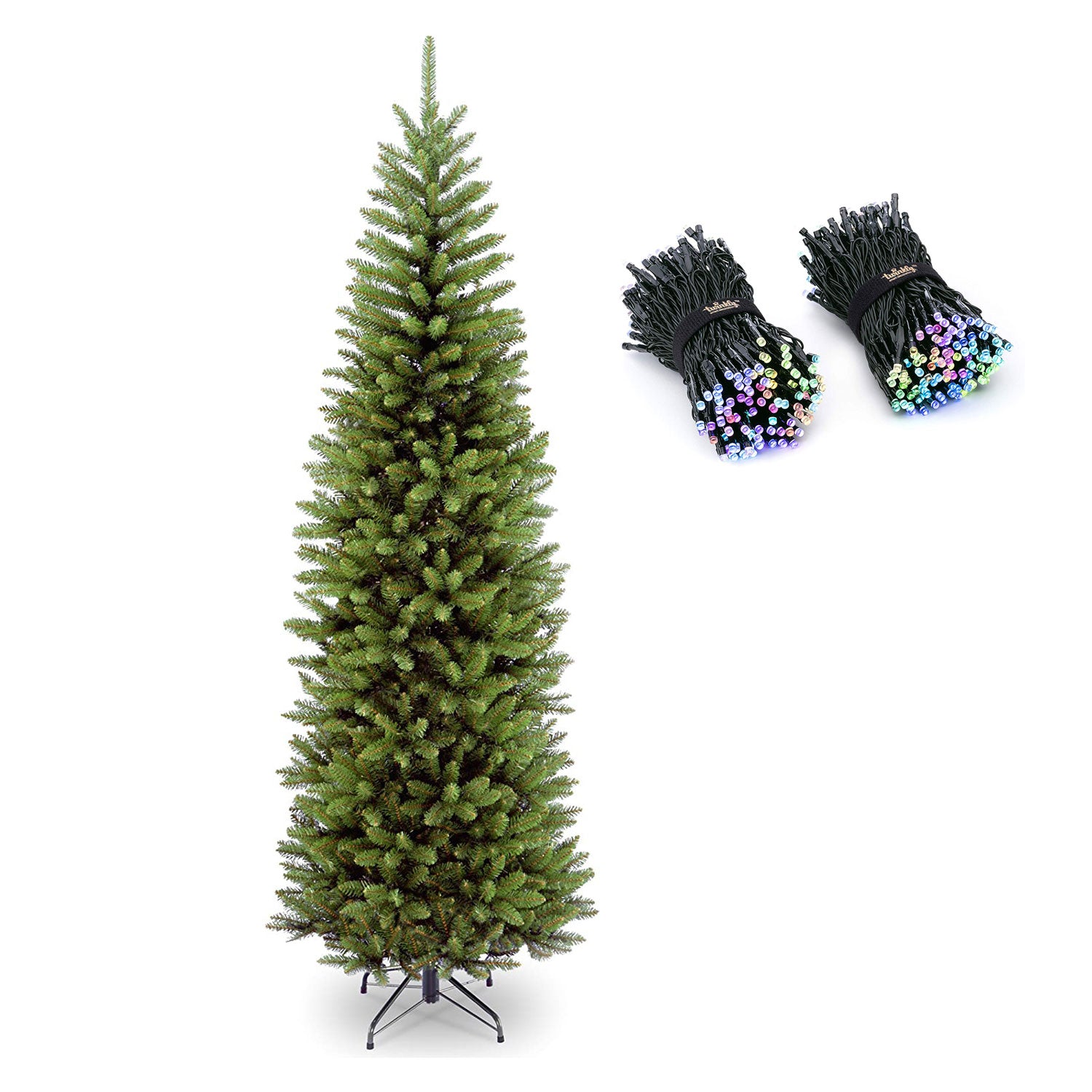 National Tree Company Kingswood 7 Foot Slim Christmas Tree & Color String Lights