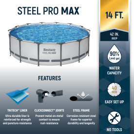 Bestway Steel Pro MAX 14' x 42" Above Ground Outdoor Swimming Pool Set, Gray