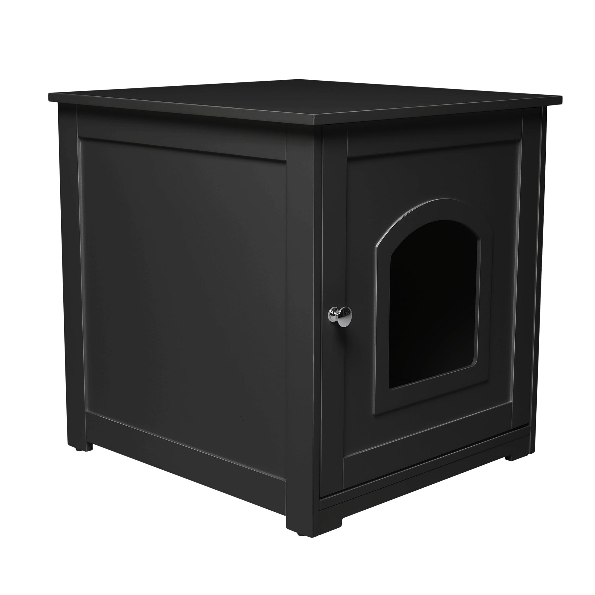Merry Products Pet Cat Washroom Bench Box with Removable Partition Wall, White + zoovilla Kitty Litter Loo Indoor Hidden Litter Box Furniture Enclosure, Black - VMInnovations