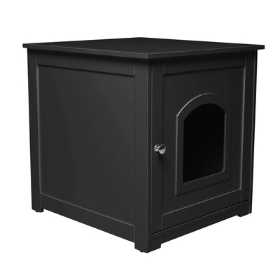 Merry Products Pet Cat Washroom Bench Box with Removable Partition Wall, White + zoovilla Kitty Litter Loo Indoor Hidden Litter Box Furniture Enclosure, Black - VMInnovations
