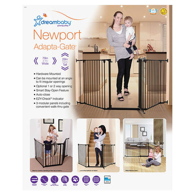 Dreambaby L2021BB Newport Adapta 33.5 to 79 Inch Baby and Pet Safety Gate, Black - VMInnovations