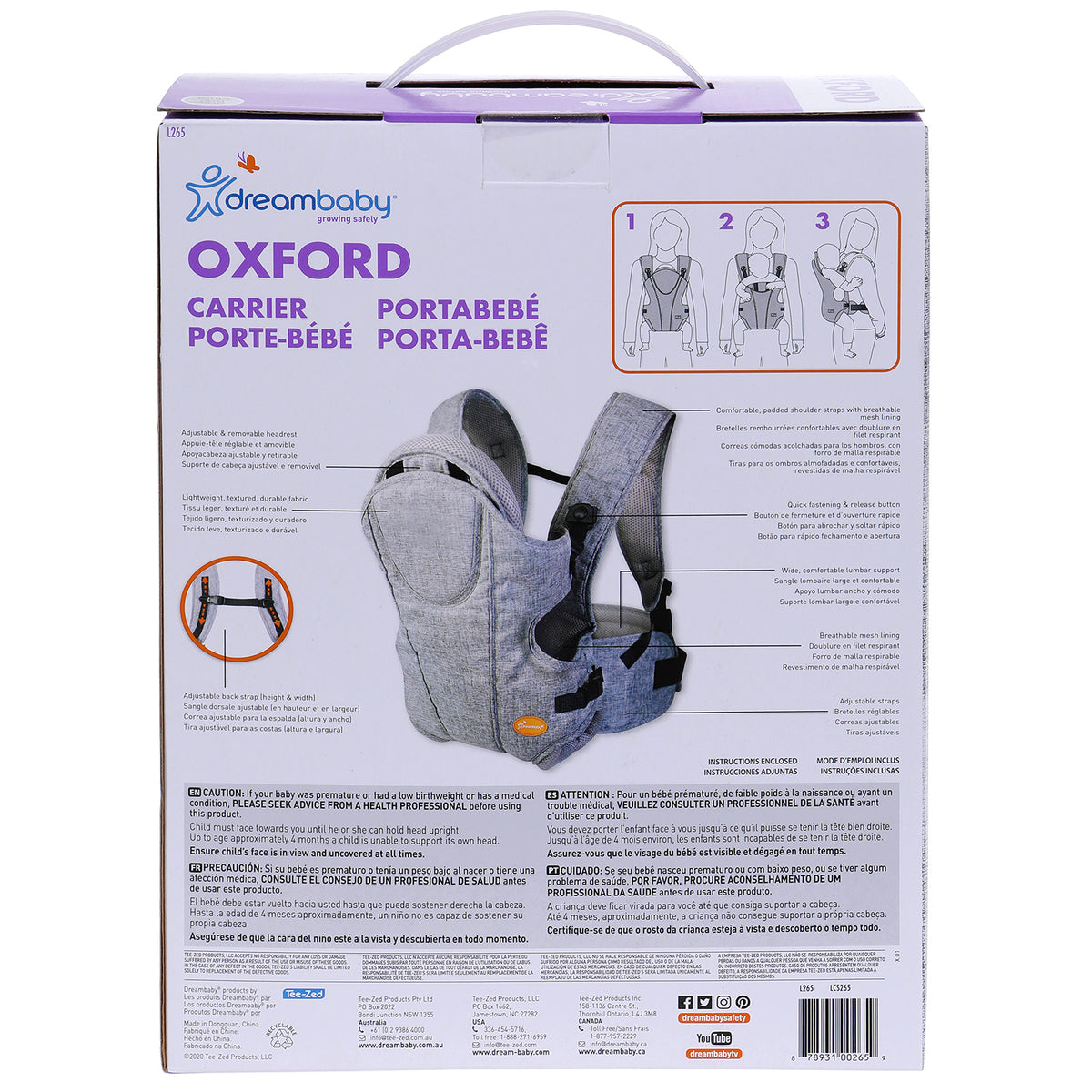 Dreambaby Oxford 3 in 1 Supportive Baby Carrier For Newborns and Infants, Gray - VMInnovations