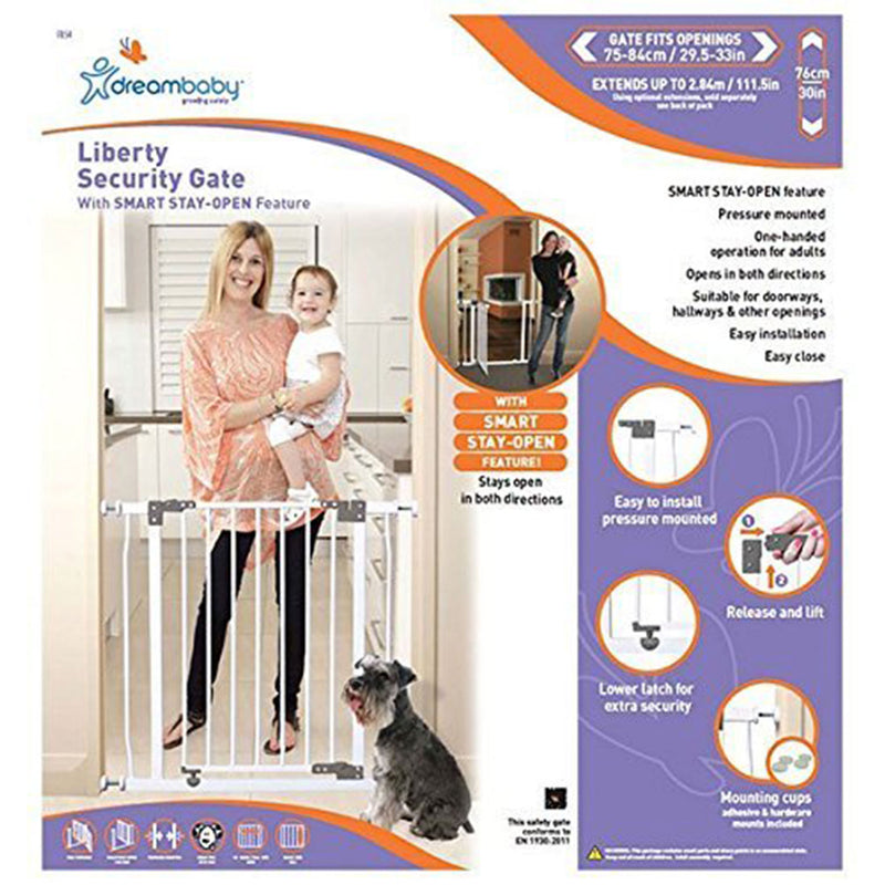 Dreambaby L854 Liberty 29.5 to 33 Inch Baby and Pet Stay Open Safety Gate, White