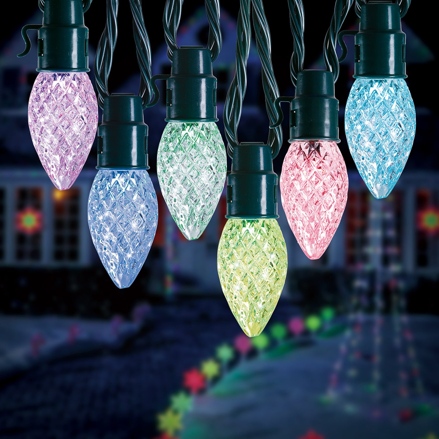 Home Heritage 15.8' Holiday Lights, Faceted, App Controlled, 20 RGB LED Bulbs - VMInnovations