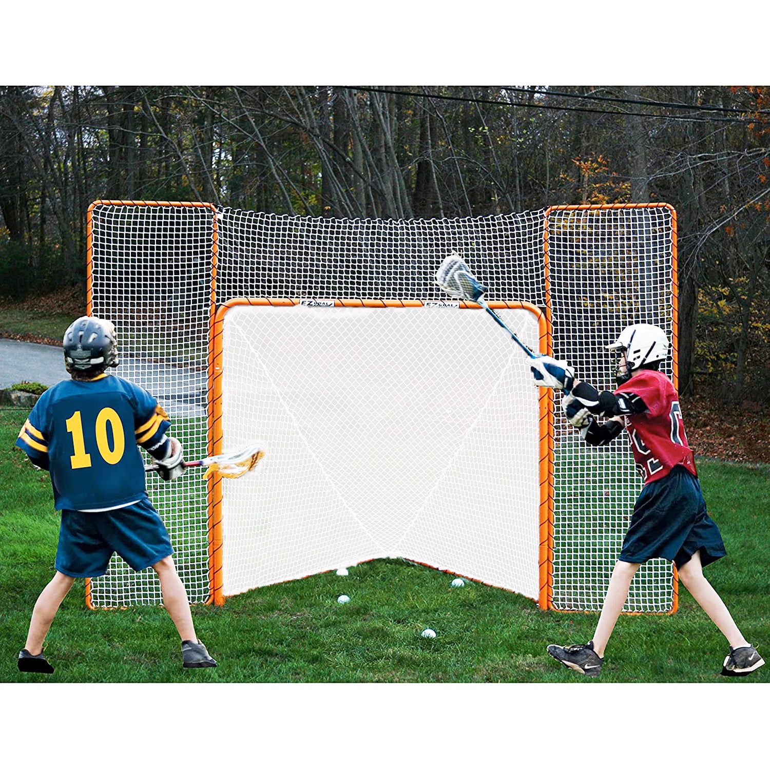 EZGoal Monster 11x8ft Lacrosse Backstop w/ Reinforced Net, Orange (Open Box) - VMInnovations