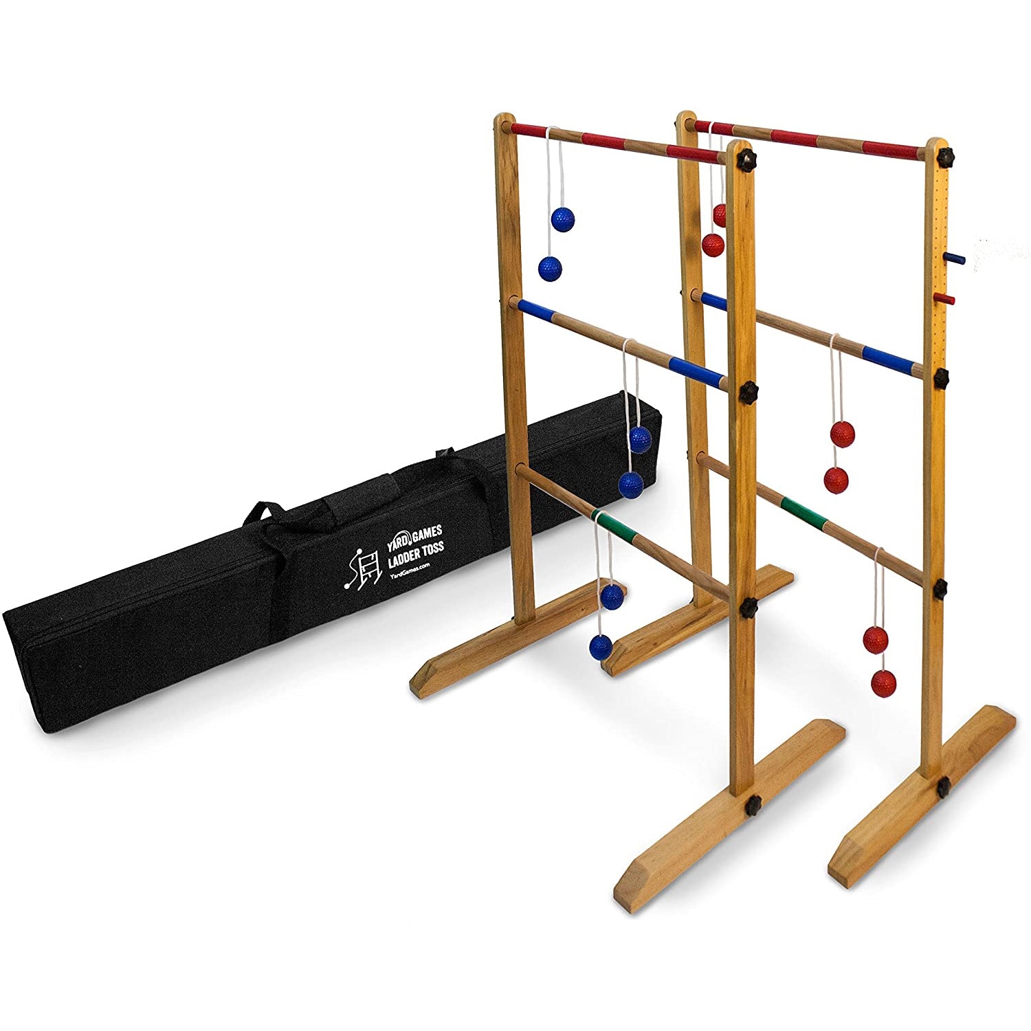 Yard Games Backyard Outdoor Wooden Double Ladder Toss Game Set w/ Case, Red/Blue - VMInnovations