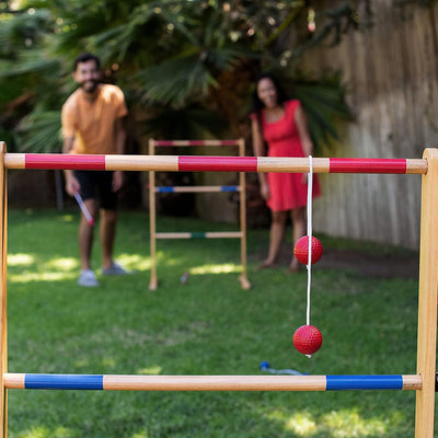 Yard Games Backyard Outdoor Wooden Double Ladder Toss Game Set w/ Case, Red/Blue - VMInnovations