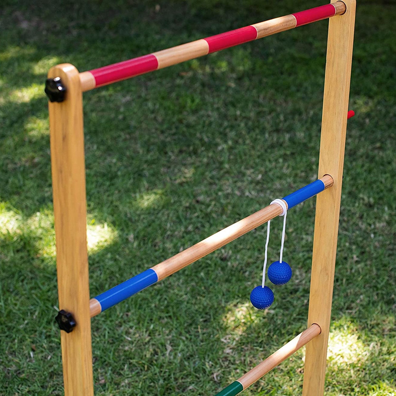 Yard Games Backyard Outdoor Wooden Double Ladder Toss Game Set w/ Case, Red/Blue - VMInnovations
