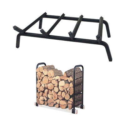 Landmann Fireplace Grate + Adjustable 16 Foot Firewood, Kindling & Log Rack
