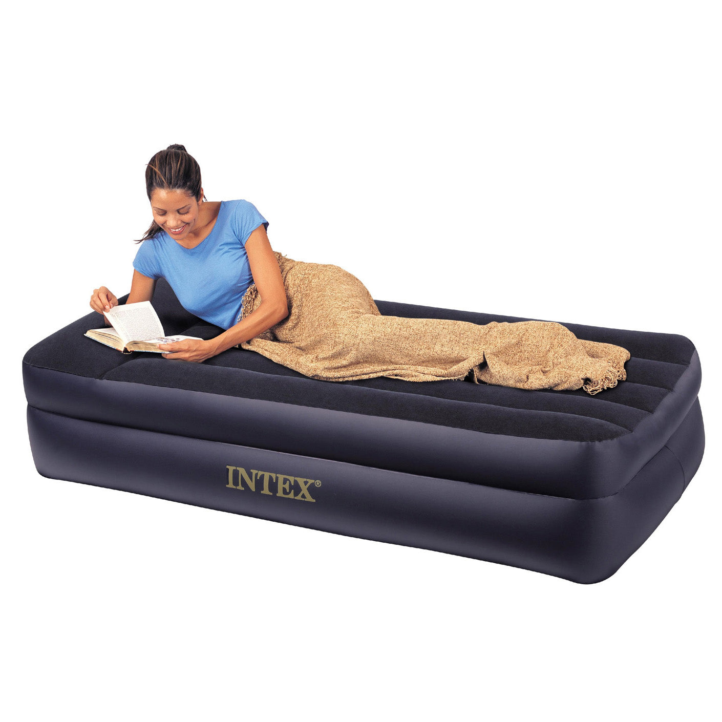 Intex Twin Pillow Rest Raised Inflatable Airbed Mattress with Pump (Open Box)
