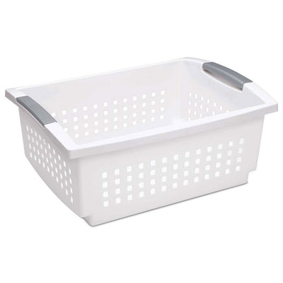 Sterilite Large Plastic Stackable Storage & Organization Basket, White (10 Pack)