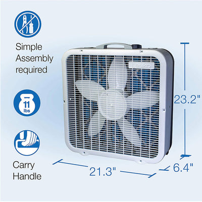 Lasko Air Flex Portable Home Office 3 Speed Air Purifier Box Fan, White (2 Pack)