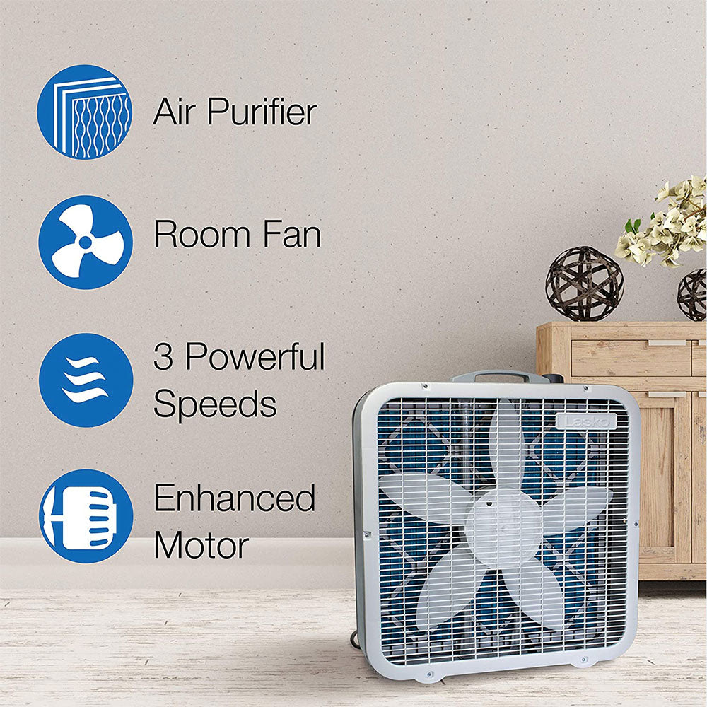 Lasko Air Flex Portable Home Office 3 Speed Air Purifier Machine Box Fan, White - VMInnovations