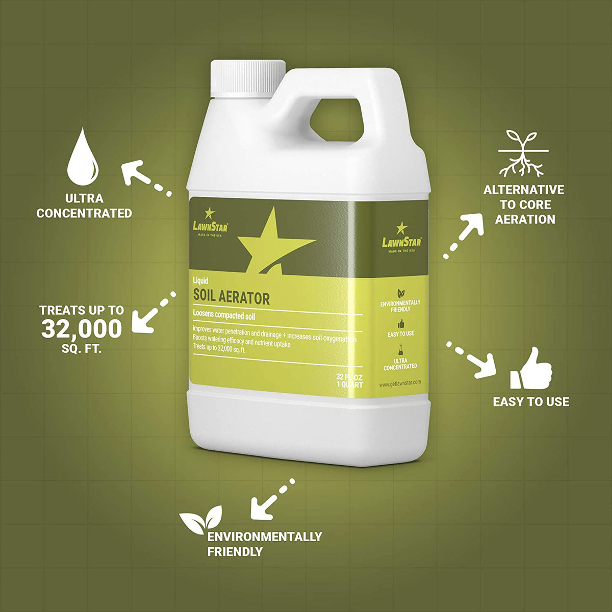 LawnStar Liquid Iron, Phosphorus Free Fertilizer, Lawn Dethatcher & Soil Aerator