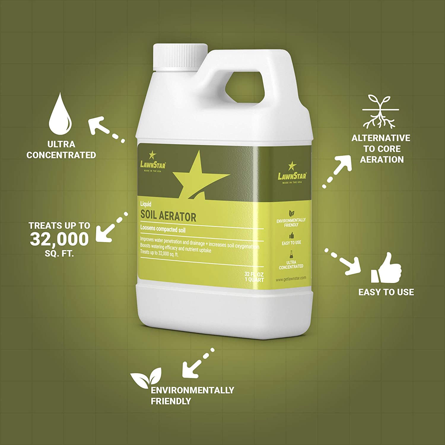 LawnStar Soil Aerator, Lawn Dethatcher, Phosphorus Free Fertilizer, & Root Hume - VMInnovations