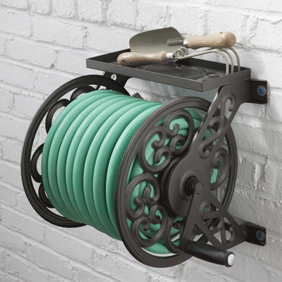 Liberty Garden Decorative Steel Wall Mounted 125' Hose Reel, Bronze (Open Box)