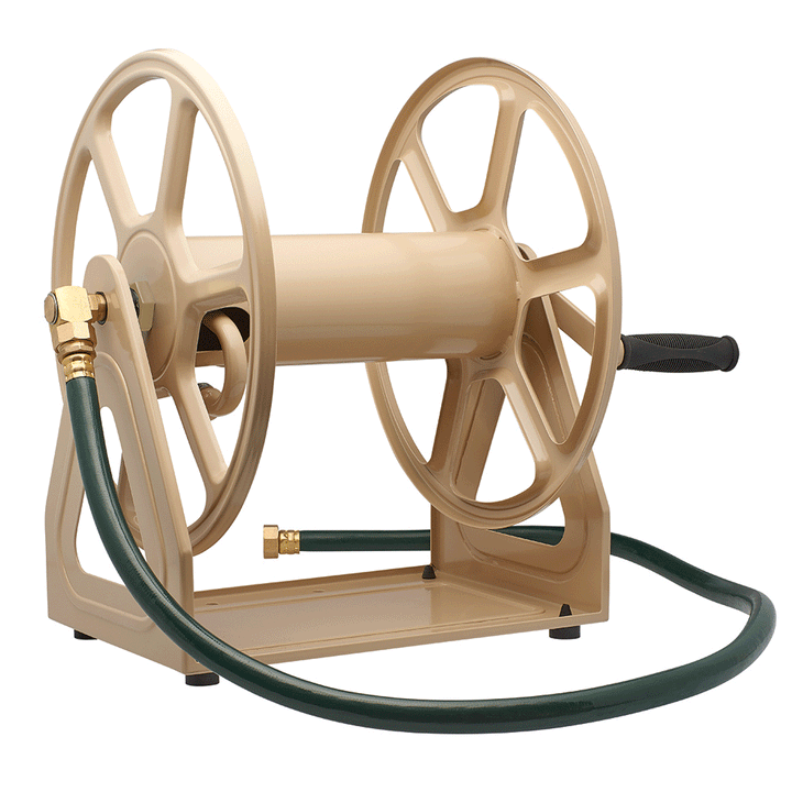 Liberty Garden 200 Foot LBG-709 Steel Dual Mount Garden Hose Storage Reel, Tan