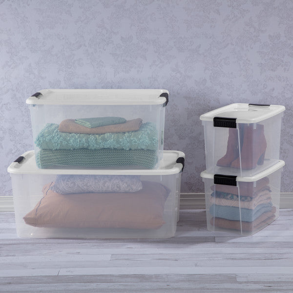 Sterilite 30 Qt Clear Plastic Stackable Storage Bin w/ Latch Lid, White (6 Pack) - VMInnovations