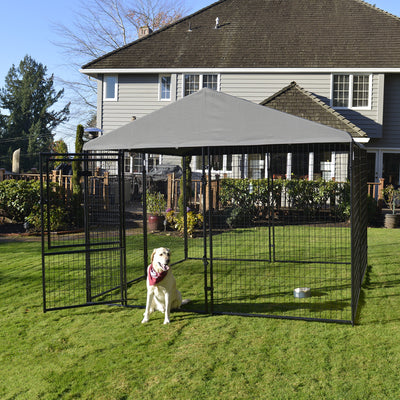Lucky Dog STAY Series 10 x 10 x 6 Foot Roofed Steel Frame Dog Kennel, Grey - VMInnovations