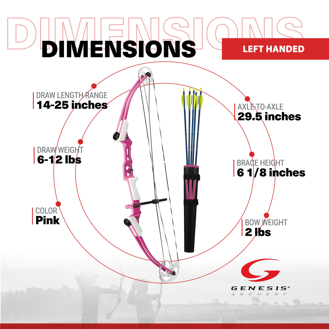 Genesis Mini, Youth Compound Bow & Arrow Kit with Quiver, Draw Hand-Left, Pink