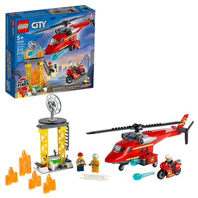 LEGO City Fire Rescue Helicopter 212 Piece Block Building Set and 3 Figures