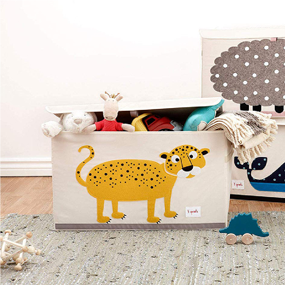 3 Sprouts Collapsible Toy Chest Storage Bin for Kids Playroom, Leopard (2 Pack)