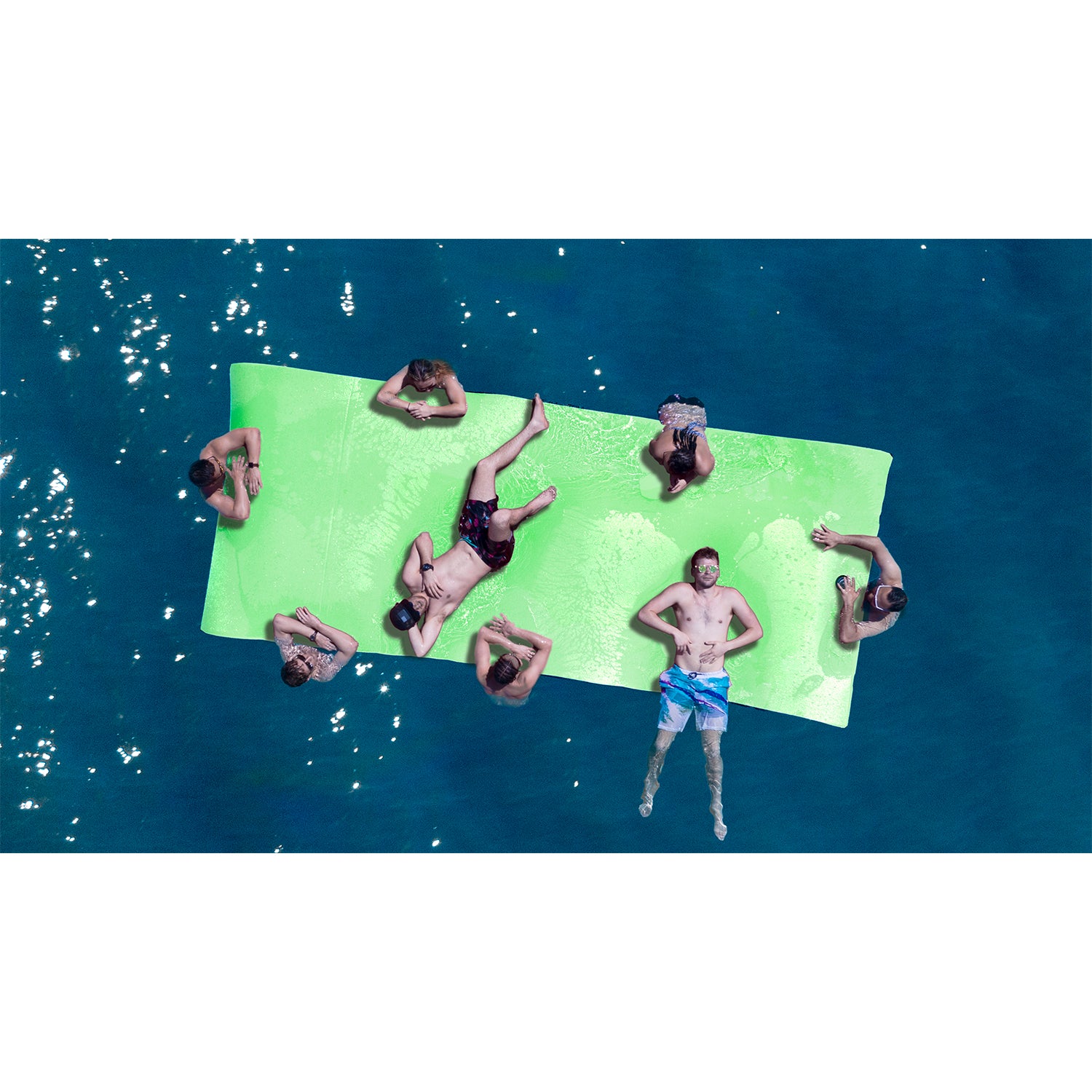 Floatation iQ Floating Oasis 15 x 6 Foot Island Water Lake Pad Mat, Green Yellow